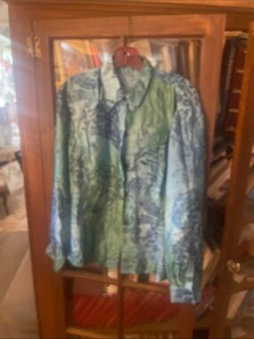 Woman’s Green & Blue Printed Button-Up blouse